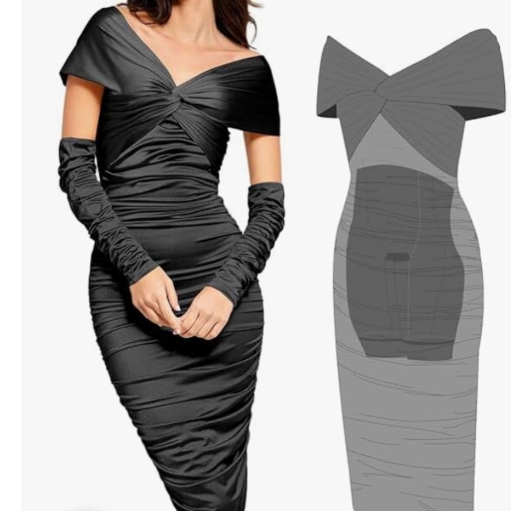 Popilush black ruched dress with tummy control small NEW